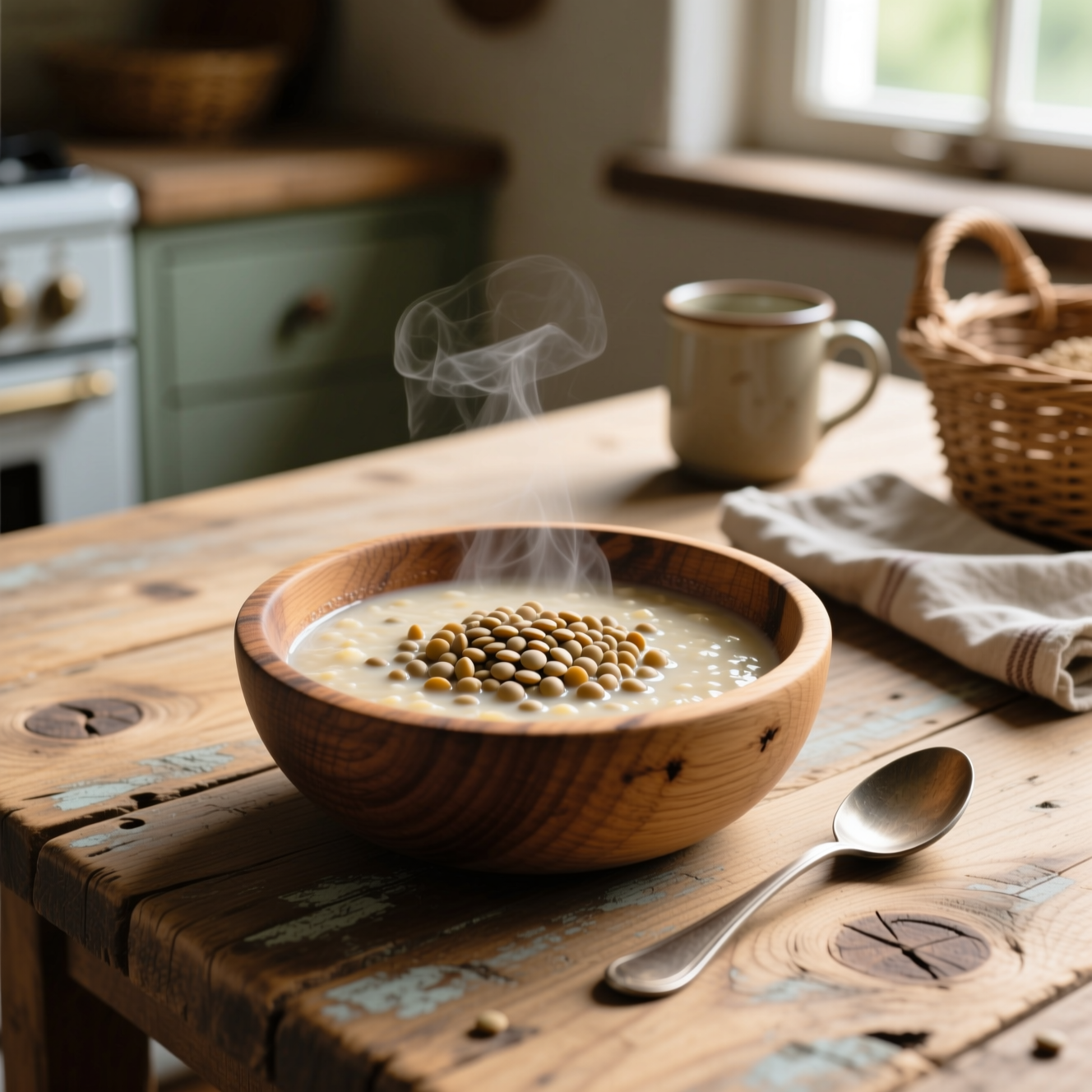 Каша из зелёной чечевицы с овощами